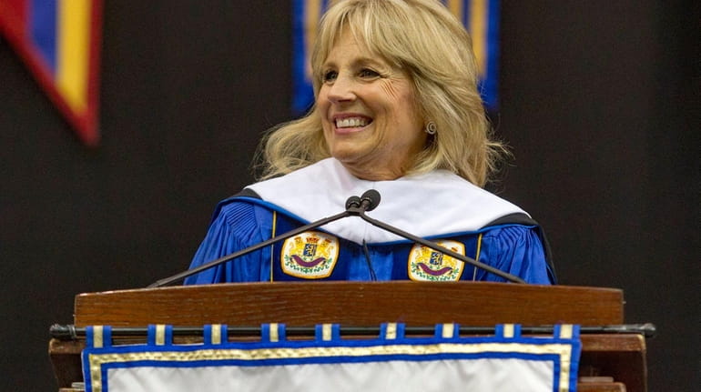 Jill Biden addresses Hofstra University students during a graduation ceremony...