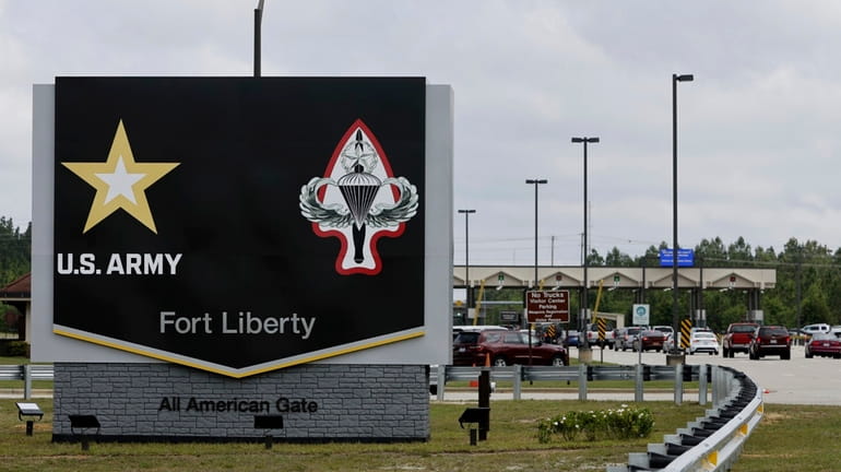 The new Fort Liberty sign is displayed outside the base...