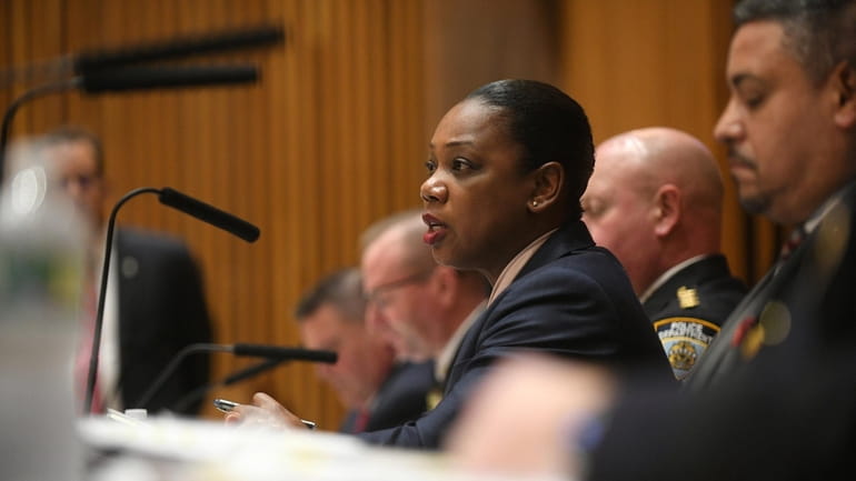 NYPD Police Commissioner Keechant Sewell and her team hold a...