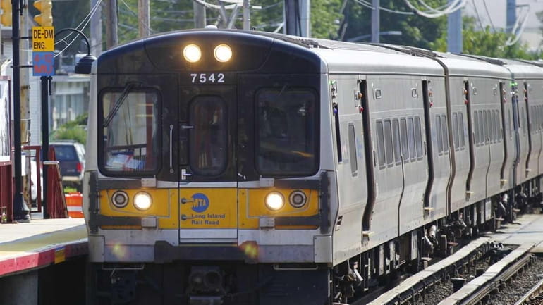 A file photo of a train leaving the Syosset LIRR...