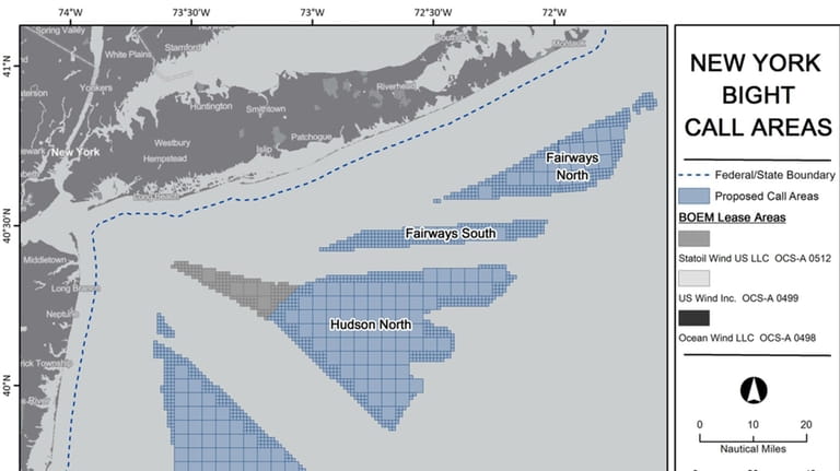 A federal map of proposed offshore wind areas. Equinor of...