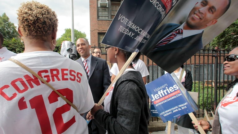 Jeffries, then a state assemblyman, is greeted by supporters as...