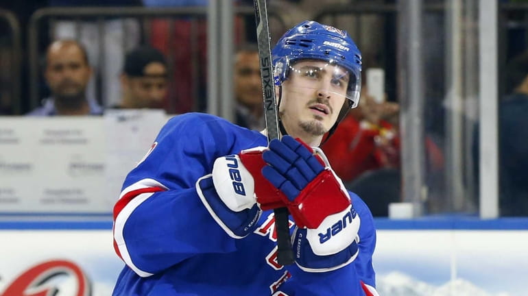 Chris Kreider of the Rangers is introduced as a star...
