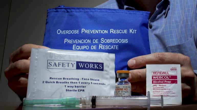 A drug antidote kit containing Narcan is pictured at the...