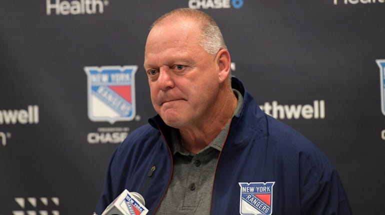 Rangers head coach Gerard Gallant speaks to the press at...