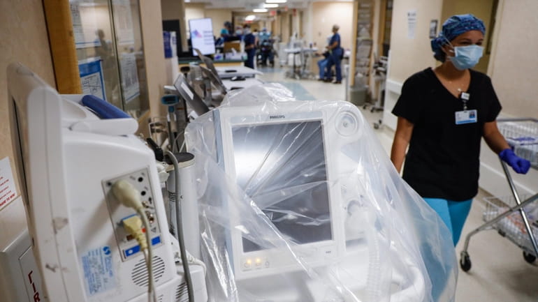 An unoccupied ventilator at Mount Sinai South Nassau hospital in Oceanside.