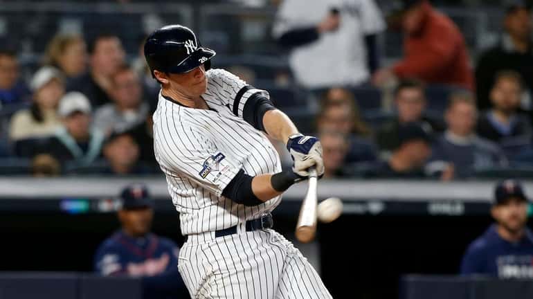 DJ LeMahieu #26 of the Yankees connects on his sixth...