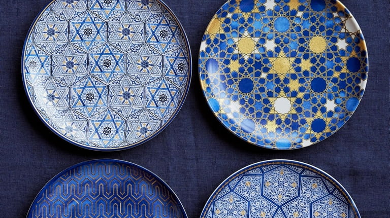 Dine on these Williams-Sonoma Hannukah blue mosaic salad plates (mixed...