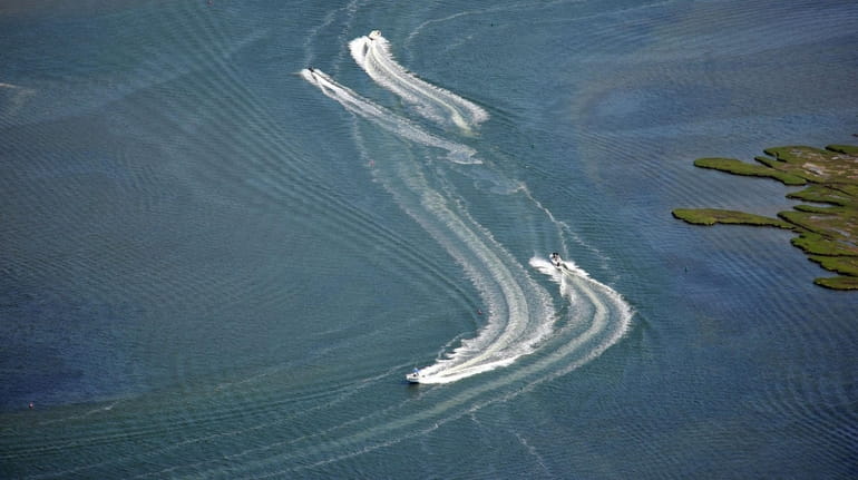 An aerial view of boaters in Jones Inlet on June 18, 2016.
