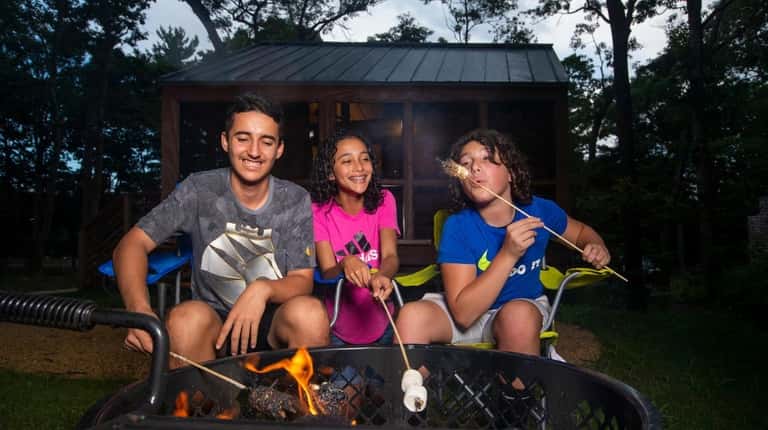 James DeFilippis, 15, left, and twins Ellie and Jacob Valentin,...