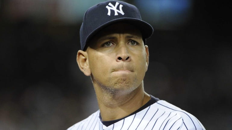 Alex Rodriguez looks on during a game against the Boston...