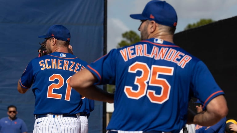 New York Mets pitchers Max Scherzer and Justin Verlander during...