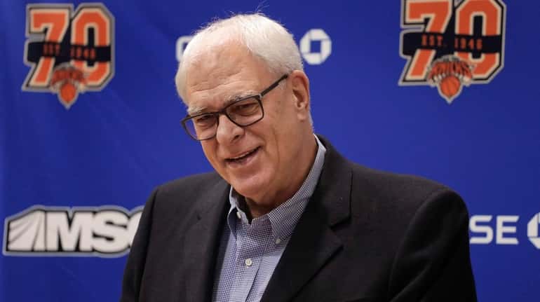 New York Knicks president Phil Jackson at a news conference...