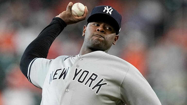 Yankees starting pitcher Luis Severino throws against the Astros during...