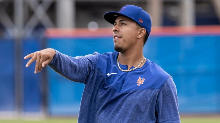 Mets infielder Mark Vientos during a spring training workout on Feb....