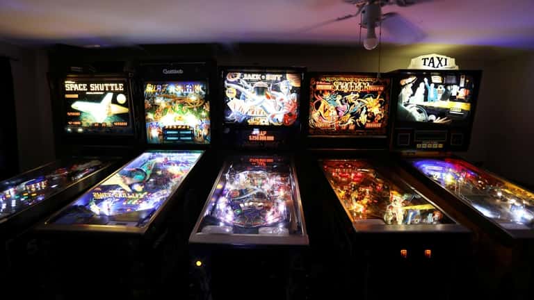 Tim Ruymen's collection of pinball machines in his Lindenhurst basement.