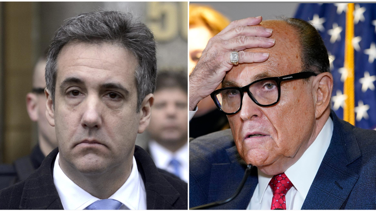 Former Trump attorney Michael Cohen, left, and Rudy Giuliani.