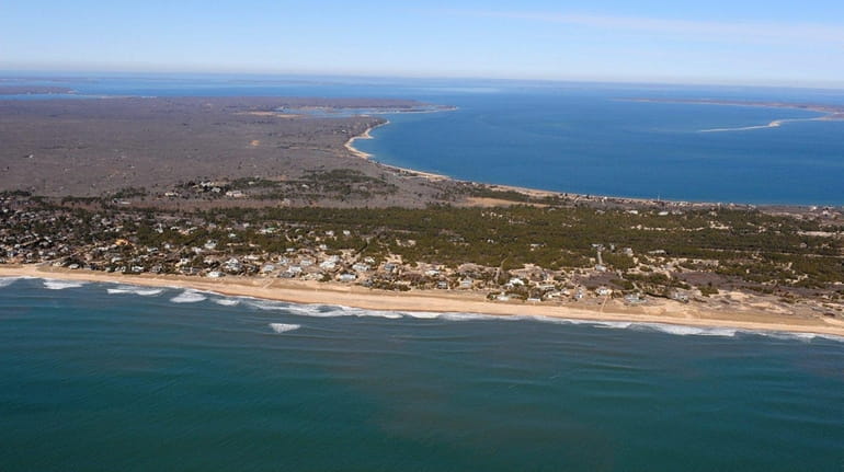 This aerial photograph shows Napeague Lane, at left, and Shipwreck...