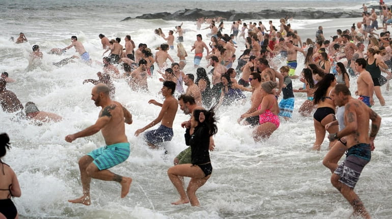 Thousands splashed into the ocean at Long Beach in February 2020.