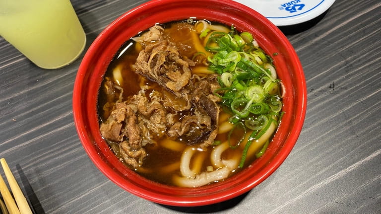A bowl of beef udon soup at Kura Revolving Sushi...
