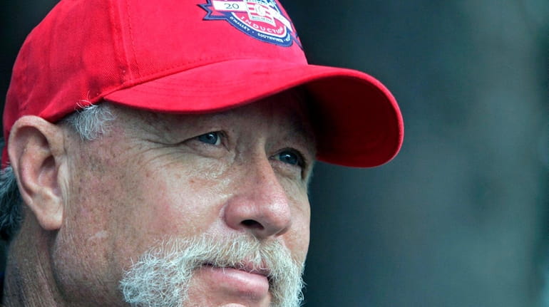 Rich "Goose" Gossage talks to reporters during the National Baseball...