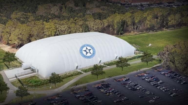 A rendering of the proposed 225-foot-by-120-foot dome, which Peconic Hockey...