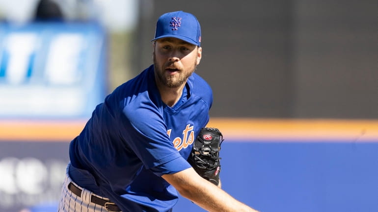 New York Mets pitcher Tylor Megill during a spring training...