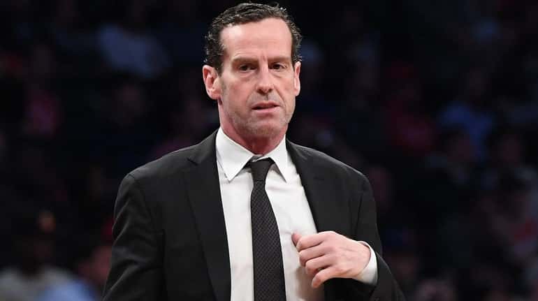 Brooklyn Nets head coach Kenny Atkinson looks on during a...