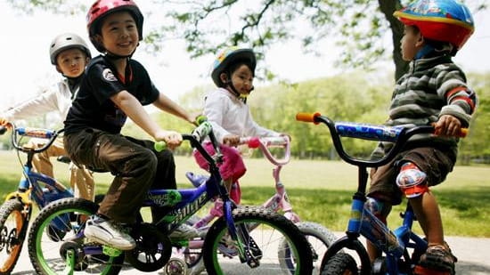 Children have fun on the bike trails at Belmont Lake...