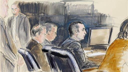 Accused "cannibal cop" Gilberto Valle, seen in a courtroom sketch...