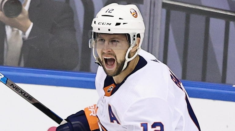 Josh Bailey of the Islanders celebrates his shorthanded goal at 6:52 of...