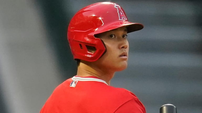 Los Angeles Angels' Shohei Ohtani before batting during the second...