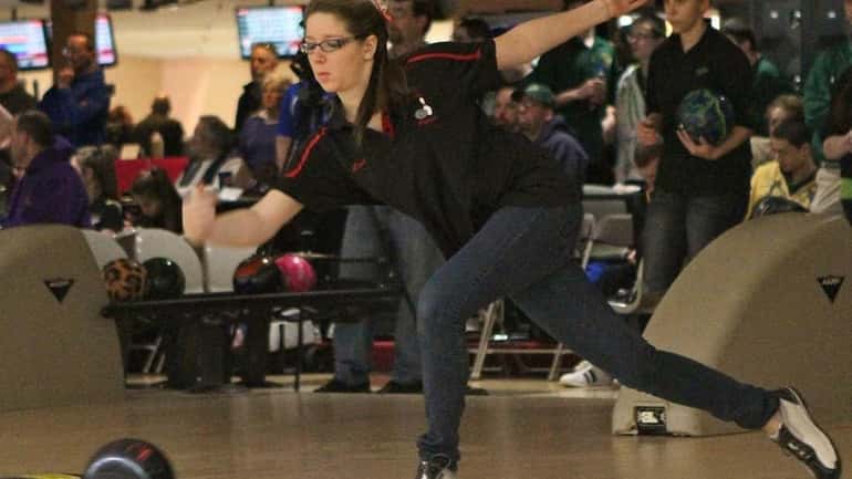 East Islip's Lena Sorrentino bowls in the Suffolk County HS...