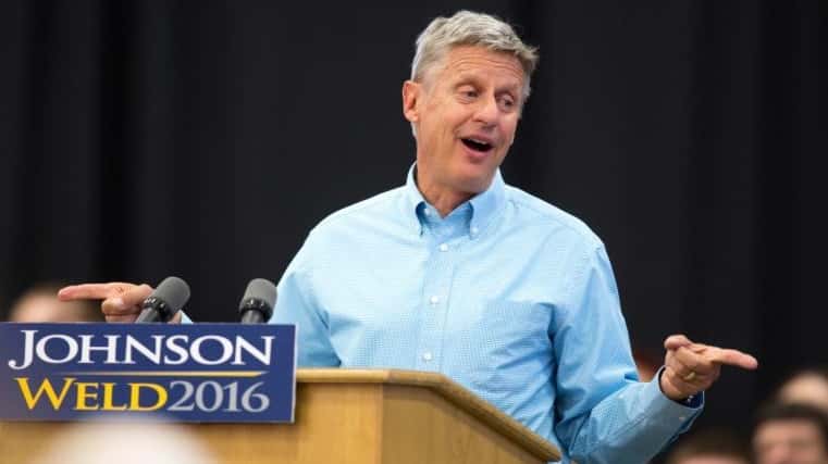 Libertarian presidential candidate Gary Johnson speaks during a campaign rally...
