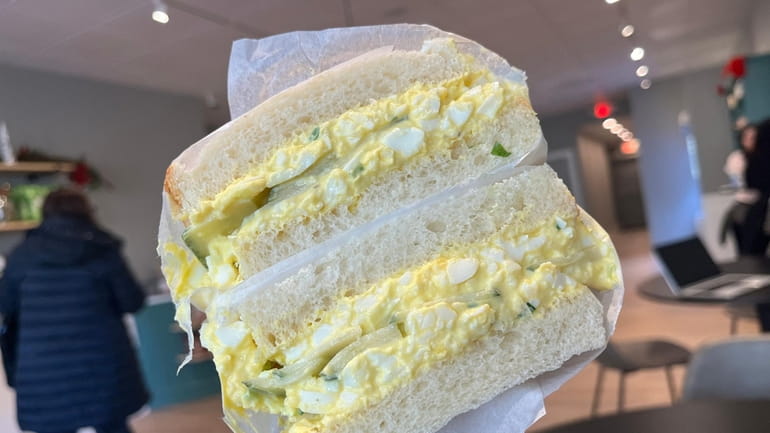 The Japanese egg sando at Oak and Orange in Mineola is...