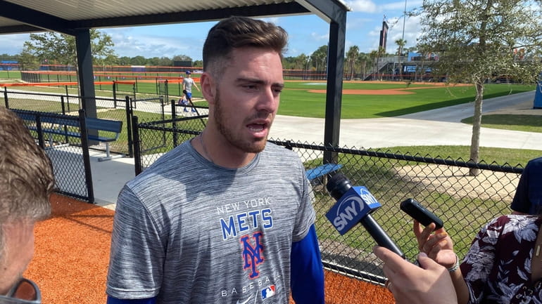 Mets pitching prospect Matt Allan talks to reporters Saturday, Feb....