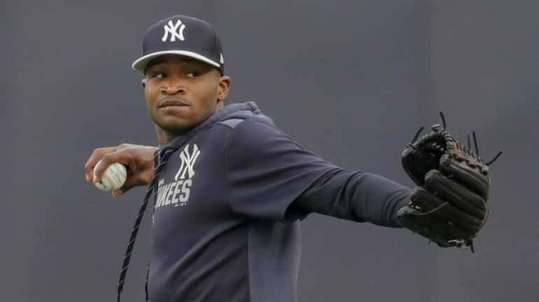 Yankees starting pitcher Domingo German prior to the start of...