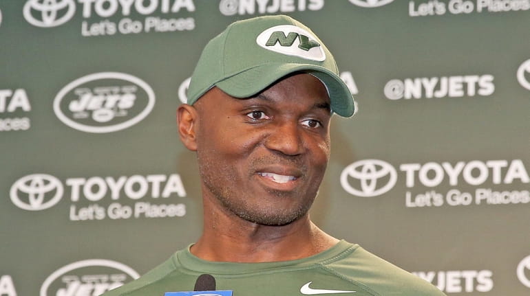 Coach Todd Bowles talks to the media at the Jets'...