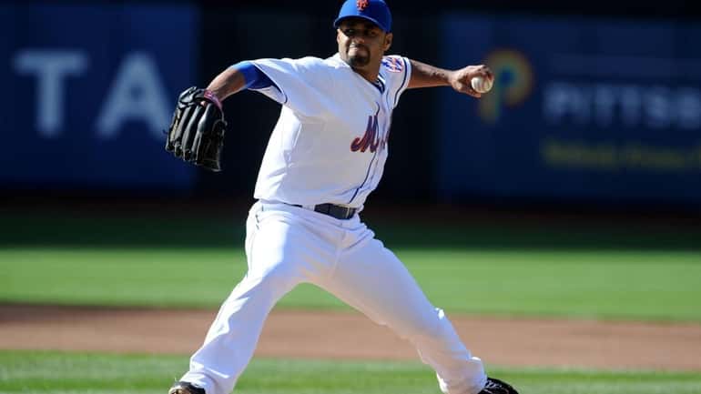 New York Mets starter Johan Santana pitches during the second...
