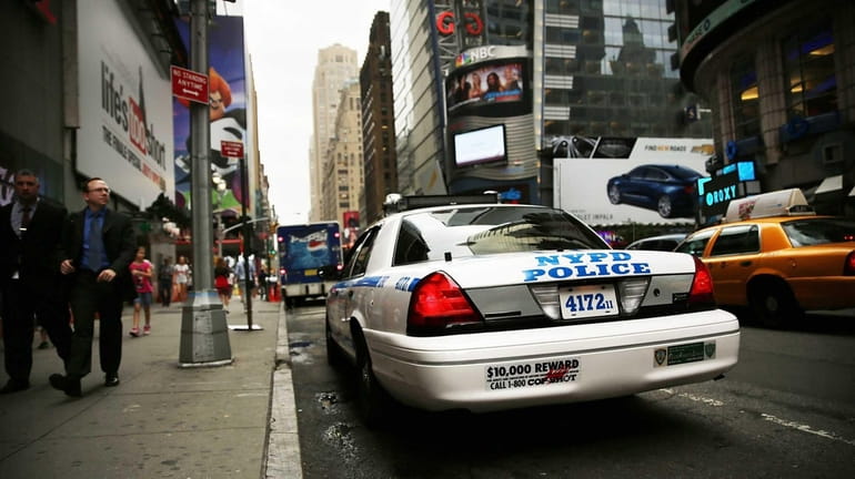 A New York Police Department (NYPD) car sits parked in...