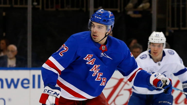 Filip Chytil #72 of the New York Rangers skates against...