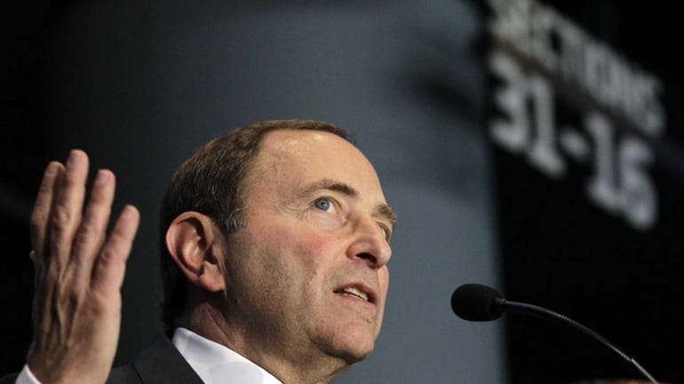 NHL commissioner Gary Bettman speaks during a press conference announcing...