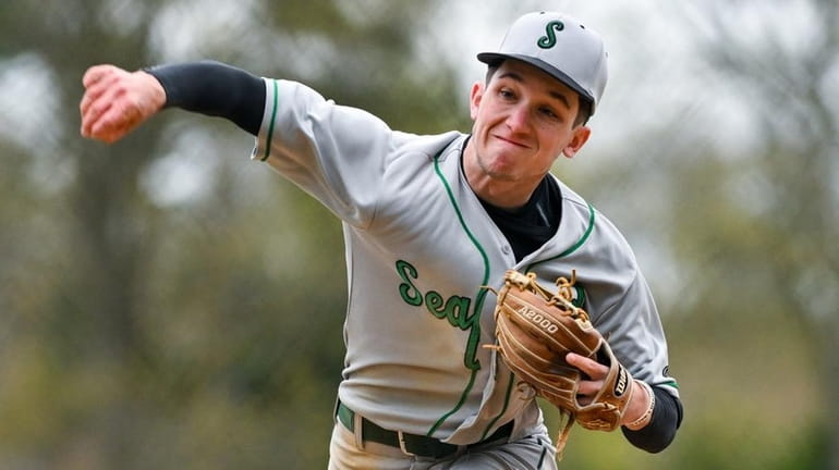 Sean Costello of Seaford throws a strike during the top...