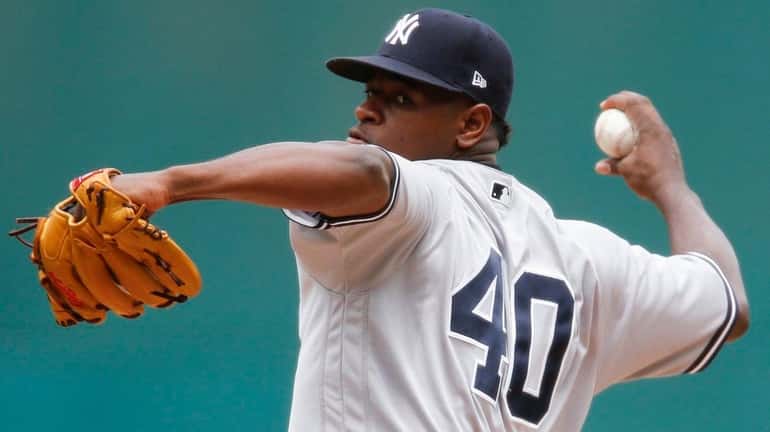 Yankees' Luis Severino delivers against the Indians during the first...