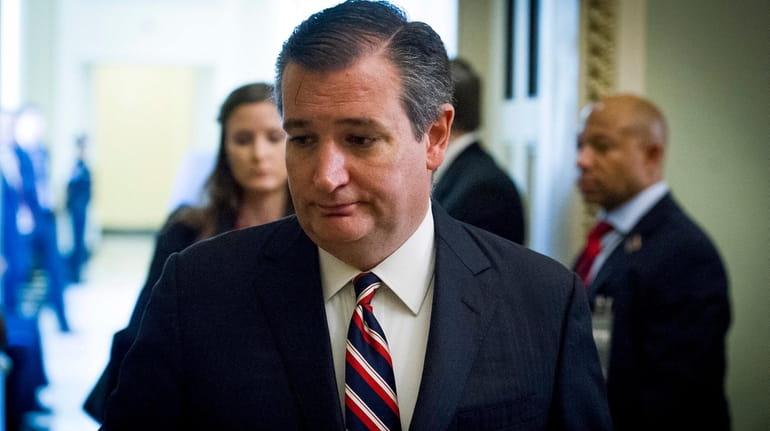 Sen. Ted Cruz (R-Texas) leaves the Republican policy luncheon on Capitol...