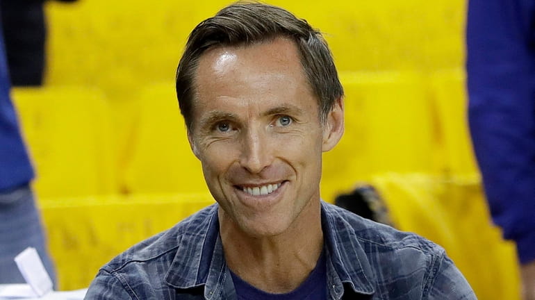 Steve Nash gestures before Game 5 of the NBA Finals...