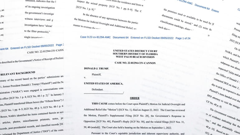 Pages from Judge Aileen Cannon's order granting a request by...
