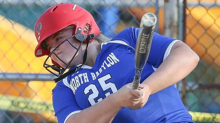North BabylonÕs Ava Shorr hits a base hit in the...