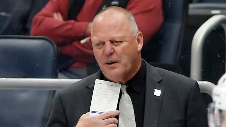 Rangers head coach Gerard Gallant looks on against the Islanders at UBS...