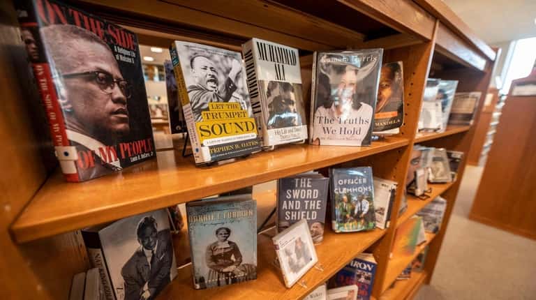 Books curated for Black History Month at the Elmont Memorial...